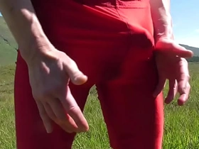 Cumming HARD Outdoors in Red Lycra hot asian muscular gay sexual congress videos