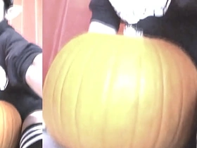 SFW Jon Arteen sexy twink emo femboy carves a Halloween pumpkin thither his underthings Jack-o'-Lantern asian twink gay sex videos