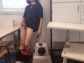 Cum at school, this horny student twink wanks his smooth cock and squirts jizz riskyly at omnibus thither a classroom on classmate desk, Jon Arteen jerks off at university, making a hot solo gay porn video asian hot gay sex videos .com