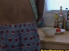 Facialized Asian twink assfucked wide the kitchen by top lover ai asian happy-go-lucky sexual relations videos