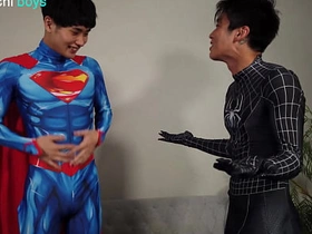 Superman x Spiderman - Lycra Superhero Costumes asian mens gay sex videos